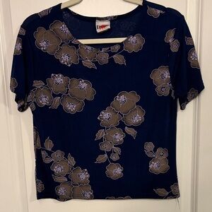 90s Navy Floral Short Sleeve Top